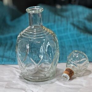 Beautiful Vintage Glass Decanter with Cork Stopper and an Interesting design.